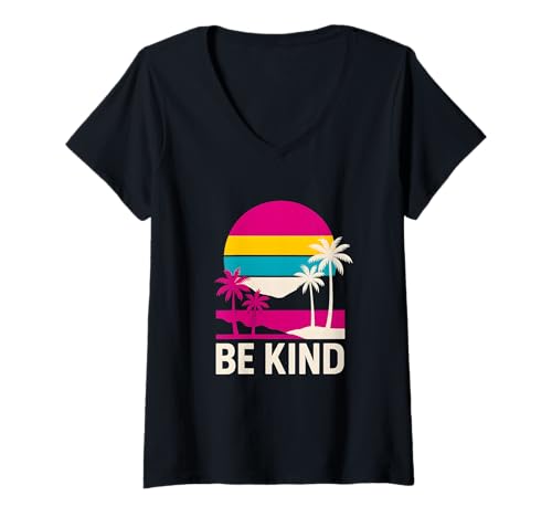Damen Genderqueer Pride Be Kind Vintage Nichtbinäres LGBTQ+ T-Shirt mit V-Ausschnitt von Boldly Queer - Expressive Pride Apparel for All