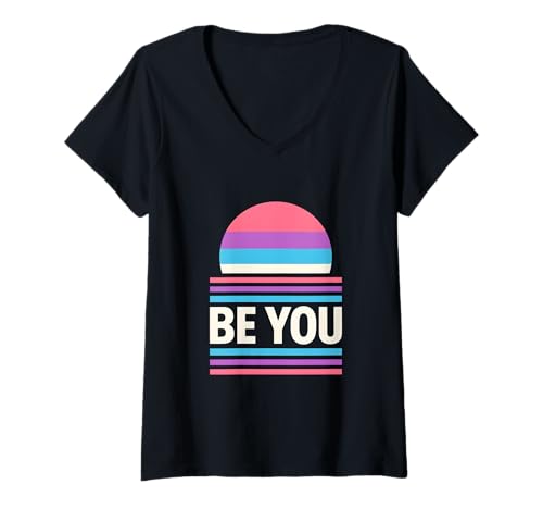 Damen Genderqueer Pride Be You Retro Damen Lavendel LGBTQ+ T-Shirt mit V-Ausschnitt Damen Genderqueer Pride Be You Retro Damen Lavendel LGBTQ+ T-Shirt mit V-Ausschnitt von Boldly Queer - Expressive Pride Apparel for All