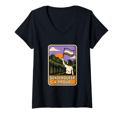 Damen Genderqueer & Proud LGBTQ+, Unisex, Retro-Design, Regenbogen T-Shirt mit V-Ausschnitt Damen Genderqueer & Proud LGBTQ+, Unisex, Retro-Design, Regenbogen T-Shirt mit V-Ausschnitt von Boldly Queer - Expressive Pride Apparel for All