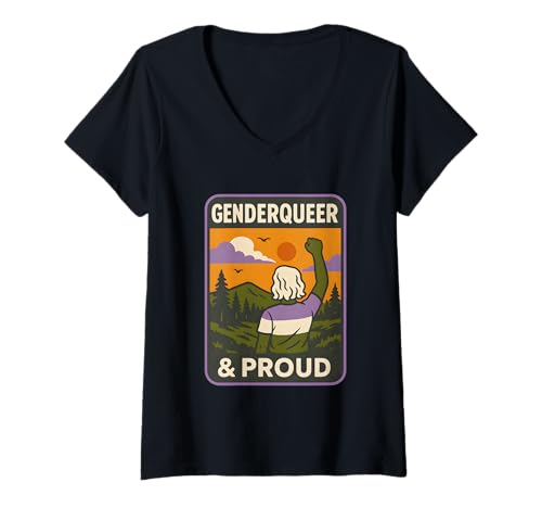 Damen Genderqueer & Proud LGBTQ+, Unisex, Retro-Design, Regenbogen T-Shirt mit V-Ausschnitt Damen Genderqueer & Proud LGBTQ+, Unisex, Retro-Design, Regenbogen T-Shirt mit V-Ausschnitt von Boldly Queer - Expressive Pride Apparel for All