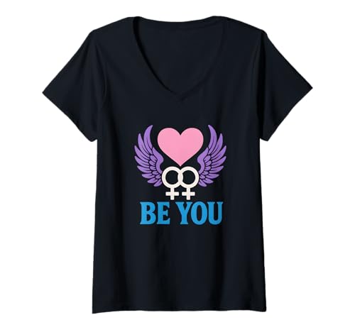 Damen Lesbian Pride Be You Retro-Frauen lieben LGBTQ+ T-Shirt mit V-Ausschnitt Damen Lesbian Pride Be You Retro-Frauen lieben LGBTQ+ T-Shirt mit V-Ausschnitt von Boldly Queer - Expressive Pride Apparel for All