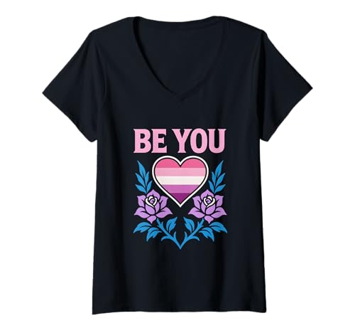 Damen Lesbian Pride Be You Retro-Frauen lieben LGBTQ+ T-Shirt mit V-Ausschnitt Damen Lesbian Pride Be You Retro-Frauen lieben LGBTQ+ T-Shirt mit V-Ausschnitt von Boldly Queer - Expressive Pride Apparel for All