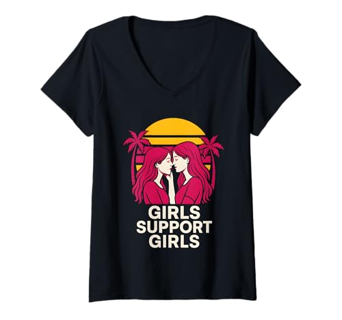 Damen Lesbian Pride Girls unterstützen Mädchen Sapphic Retro LGBTQ+ T-Shirt mit V-Ausschnitt Damen Lesbian Pride Girls unterstützen Mädchen Sapphic Retro LGBTQ+ T-Shirt mit V-Ausschnitt von Boldly Queer - Expressive Pride Apparel for All