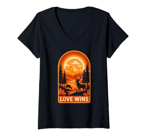 Damen Lesbian Pride Month Love Wins Retro Damen LGBTQ+ T-Shirt mit V-Ausschnitt Damen Lesbian Pride Month Love Wins Retro Damen LGBTQ+ T-Shirt mit V-Ausschnitt von Boldly Queer - Expressive Pride Apparel for All