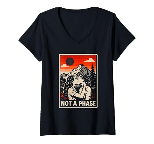 Damen Lesbian Pride Not a Phase Retro Damen Liebe Frauen LGBTQ+ T-Shirt mit V-Ausschnitt von Boldly Queer - Expressive Pride Apparel for All