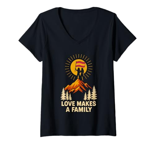 Damen Lesbische Liebe macht eine sapphische Familienflagge LGBTQ+ T-Shirt mit V-Ausschnitt Damen Lesbische Liebe macht eine sapphische Familienflagge LGBTQ+ T-Shirt mit V-Ausschnitt von Boldly Queer - Expressive Pride Apparel for All