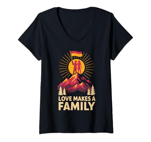 Damen Lesbische Liebe macht eine sapphische Familienflagge LGBTQ+ T-Shirt mit V-Ausschnitt Damen Lesbische Liebe macht eine sapphische Familienflagge LGBTQ+ T-Shirt mit V-Ausschnitt von Boldly Queer - Expressive Pride Apparel for All
