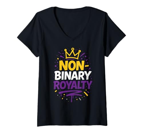 Damen Non-Binary Royalty Gelb Lila Schwarz LGBTQ+ Unisex T-Shirt mit V-Ausschnitt Damen Non-Binary Royalty Gelb Lila Schwarz LGBTQ+ Unisex T-Shirt mit V-Ausschnitt von Boldly Queer - Expressive Pride Apparel for All