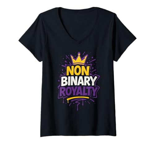 Damen Non-Binary Royalty Gelb Lila Schwarz LGBTQ+ Unisex T-Shirt mit V-Ausschnitt Damen Non-Binary Royalty Gelb Lila Schwarz LGBTQ+ Unisex T-Shirt mit V-Ausschnitt von Boldly Queer - Expressive Pride Apparel for All