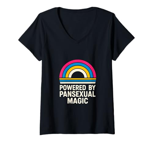 Damen Pansexual Powered by Magic Vintage LGBTQ+ Unisex Pan Pride T-Shirt mit V-Ausschnitt Damen Pansexual Powered by Magic Vintage LGBTQ+ Unisex Pan Pride T-Shirt mit V-Ausschnitt von Boldly Queer - Expressive Pride Apparel for All