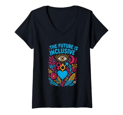 Damen Pansexual Pride Future Is Inclusive Pink Gelb Blau LGBTQ+ T-Shirt mit V-Ausschnitt Damen Pansexual Pride Future Is Inclusive Pink Gelb Blau LGBTQ+ T-Shirt mit V-Ausschnitt von Boldly Queer - Expressive Pride Apparel for All