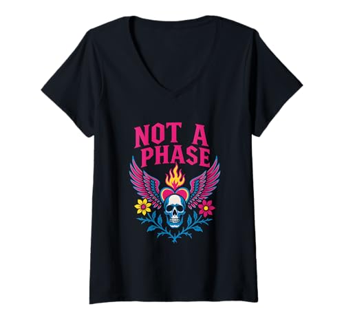 Damen Pansexual Pride Not a Phase Retro Damen Herzen LGBTQ+ T-Shirt mit V-Ausschnitt Damen Pansexual Pride Not a Phase Retro Damen Herzen LGBTQ+ T-Shirt mit V-Ausschnitt von Boldly Queer - Expressive Pride Apparel for All