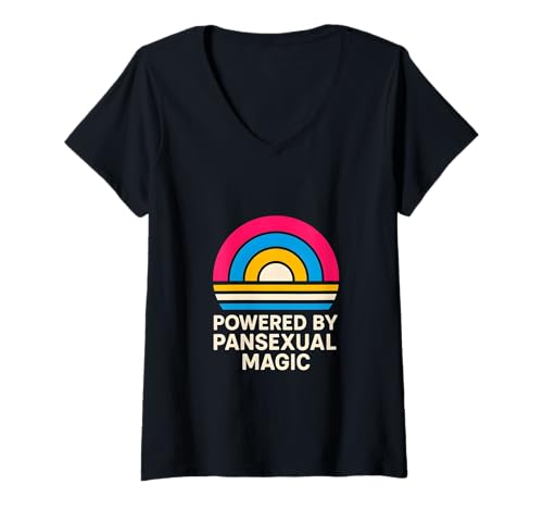 Damen Pansexual Pride Präsentiert von Magic LGBTQ+ Unisex Pan Pride T-Shirt mit V-Ausschnitt von Boldly Queer - Expressive Pride Apparel for All
