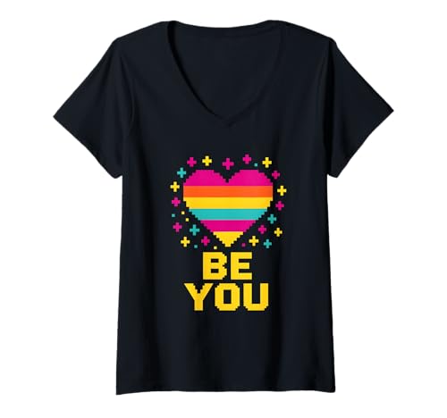 Damen Queer Pride Be You Bold Rainbow 8-Bit Videospiel LGBTQ+ T-Shirt mit V-Ausschnitt Damen Queer Pride Be You Bold Rainbow 8-Bit Videospiel LGBTQ+ T-Shirt mit V-Ausschnitt von Boldly Queer - Expressive Pride Apparel for All