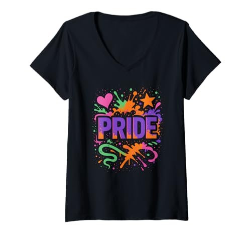 Damen Queer Pride Month Mutige Graffiti-Herzen, niedliche LGBTQ+ T-Shirt mit V-Ausschnitt Damen Queer Pride Month Mutige Graffiti-Herzen, niedliche LGBTQ+ T-Shirt mit V-Ausschnitt von Boldly Queer - Expressive Pride Apparel for All