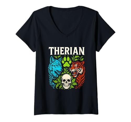 Damen Therian Pride Pelziger Wolf - LGBTQ T-Shirt mit V-Ausschnitt Damen Therian Pride Pelziger Wolf - LGBTQ T-Shirt mit V-Ausschnitt von Boldly Queer - Expressive Pride Apparel for All