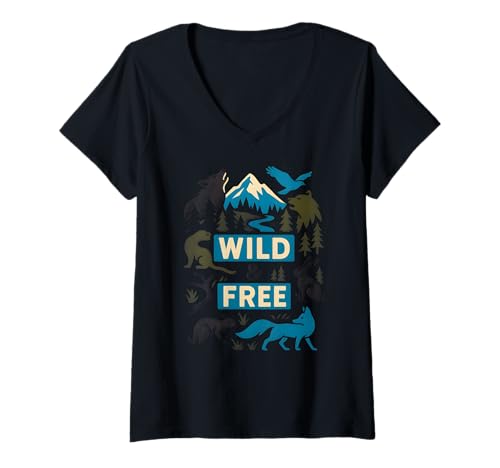Damen Therian Pride Wild & Free Wolf Furry T-Shirt mit V-Ausschnitt Damen Therian Pride Wild & Free Wolf Furry T-Shirt mit V-Ausschnitt von Boldly Queer - Expressive Pride Apparel for All