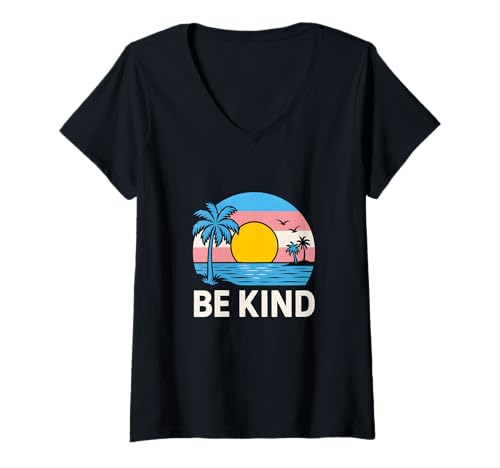 Damen Transgender Pride Be Kind Retro Damen Trans Flagge T-Shirt mit V-Ausschnitt Damen Transgender Pride Be Kind Retro Damen Trans Flagge T-Shirt mit V-Ausschnitt von Boldly Queer - Expressive Pride Apparel for All