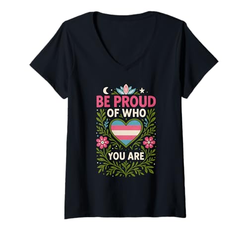 Damen Transgender Pride Be Proud Vintage-LGBTQ+-Herz T-Shirt mit V-Ausschnitt Damen Transgender Pride Be Proud Vintage-LGBTQ+-Herz T-Shirt mit V-Ausschnitt von Boldly Queer - Expressive Pride Apparel for All