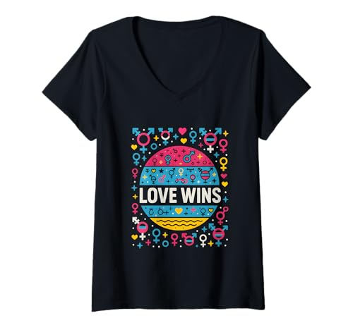 Damen Transgender Pride Love Wins Retro Damen Unisex Trans Flagge T-Shirt mit V-Ausschnitt Damen Transgender Pride Love Wins Retro Damen Unisex Trans Flagge T-Shirt mit V-Ausschnitt von Boldly Queer - Expressive Pride Apparel for All
