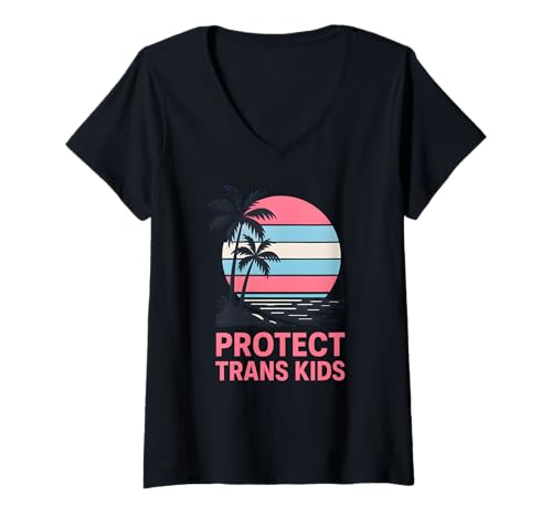 Damen Transgender Pride Protect Trans Kids Retro LGBTQ+ Sichtbarkeit T-Shirt mit V-Ausschnitt Damen Transgender Pride Protect Trans Kids Retro LGBTQ+ Sichtbarkeit T-Shirt mit V-Ausschnitt von Boldly Queer - Expressive Pride Apparel for All