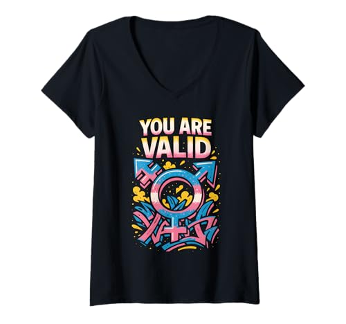 Damen Transgender Pride You Are Valid Damen Unisex Trans Flagge T-Shirt mit V-Ausschnitt Damen Transgender Pride You Are Valid Damen Unisex Trans Flagge T-Shirt mit V-Ausschnitt von Boldly Queer - Expressive Pride Apparel for All