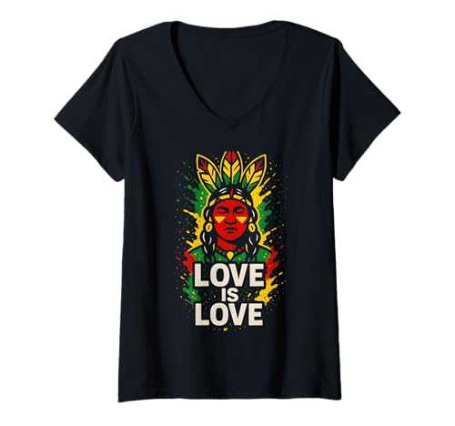 Damen Two-Spirit Pride Liebe ist Liebe Moderne indigene LGBTQ T-Shirt mit V-Ausschnitt Damen Two-Spirit Pride Liebe ist Liebe Moderne indigene LGBTQ T-Shirt mit V-Ausschnitt von Boldly Queer - Expressive Pride Apparel for All