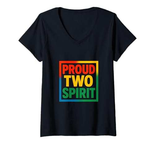 Damen Two-Spirit Pride Proud Native Top T-Shirt mit V-Ausschnitt Damen Two-Spirit Pride Proud Native Top T-Shirt mit V-Ausschnitt von Boldly Queer - Expressive Pride Apparel for All