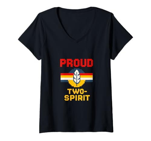 Damen Two-Spirit Pride Proud Two Spirit Cultural Top T-Shirt mit V-Ausschnitt Damen Two-Spirit Pride Proud Two Spirit Cultural Top T-Shirt mit V-Ausschnitt von Boldly Queer - Expressive Pride Apparel for All