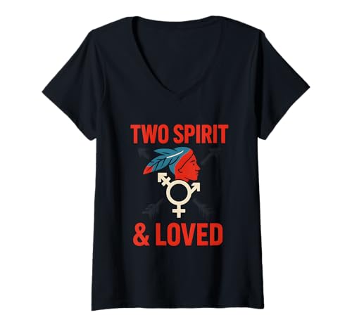 Damen Zwei Geister und geliebter indigener Stolz T-Shirt mit V-Ausschnitt Damen Zwei Geister und geliebter indigener Stolz T-Shirt mit V-Ausschnitt von Boldly Queer - Expressive Pride Apparel for All