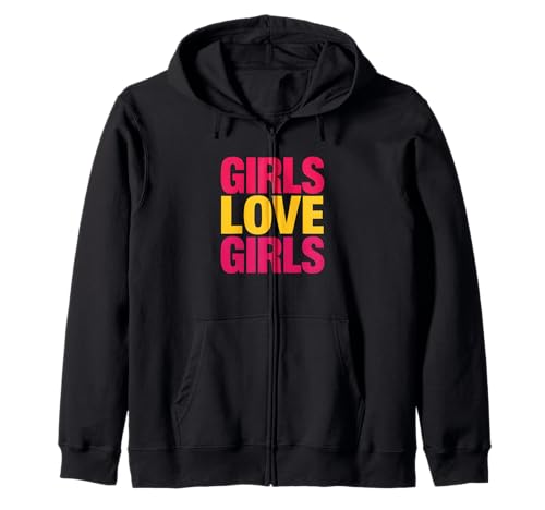 Lesbian Pride Girls lieben Frauen im Retro-LGBTQ+ Kapuzenjacke Lesbian Pride Girls lieben Frauen im Retro-LGBTQ+ Kapuzenjacke von Boldly Queer - Expressive Pride Apparel for All