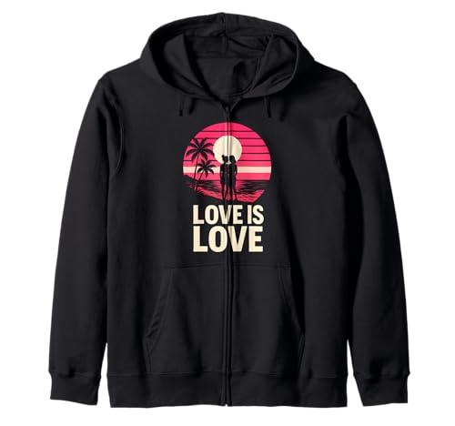 Lesbian Pride Love is Love Cute Damen Retro Sonnenuntergang LGBTQ+ Kapuzenjacke Lesbian Pride Love is Love Cute Damen Retro Sonnenuntergang LGBTQ+ Kapuzenjacke von Boldly Queer - Expressive Pride Apparel for All
