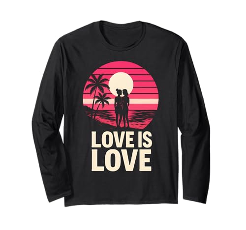 Lesbian Pride Love is Love Cute Damen Retro Sonnenuntergang LGBTQ+ Langarmshirt Lesbian Pride Love is Love Cute Damen Retro Sonnenuntergang LGBTQ+ Langarmshirt von Boldly Queer - Expressive Pride Apparel for All