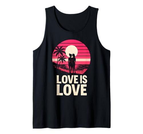 Lesbian Pride Love is Love Cute Damen Retro Sonnenuntergang LGBTQ+ Tank Top Lesbian Pride Love is Love Cute Damen Retro Sonnenuntergang LGBTQ+ Tank Top von Boldly Queer - Expressive Pride Apparel for All
