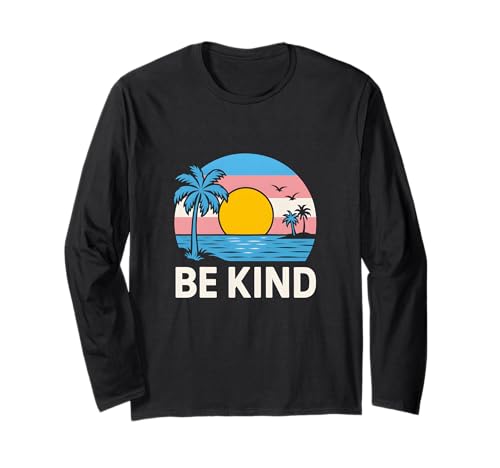 Transgender Pride Be Kind Retro Damen Trans Flagge Langarmshirt Transgender Pride Be Kind Retro Damen Trans Flagge Langarmshirt von Boldly Queer - Expressive Pride Apparel for All