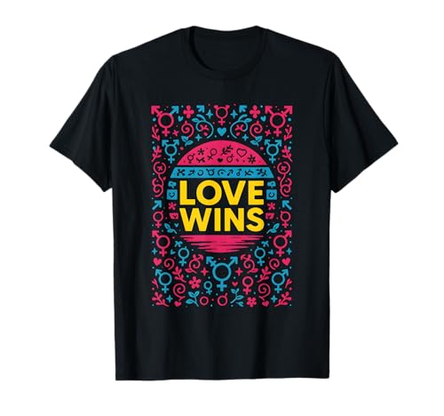 Transgender Pride Love Wins Retro Damen Unisex Trans Flagge T-Shirt Transgender Pride Love Wins Retro Damen Unisex Trans Flagge T-Shirt von Boldly Queer - Expressive Pride Apparel for All