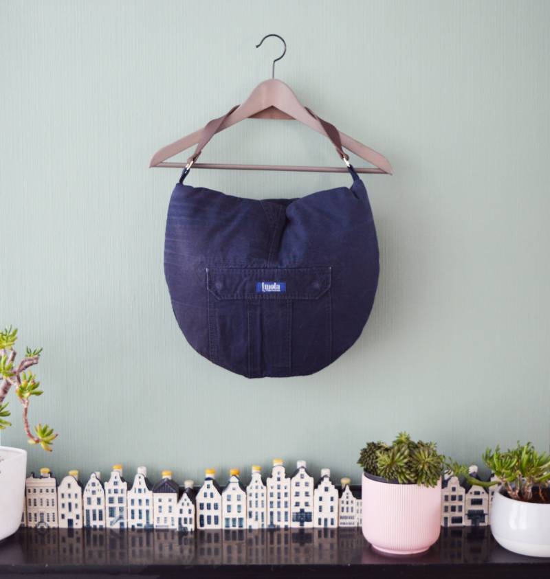 Große Blaue Hobo Tasche Henkeltasche Mit Braunen Lederband Für Damen Schultertasche Handtasche Alltagstasche Geldbörse Recycled von Boldpeach