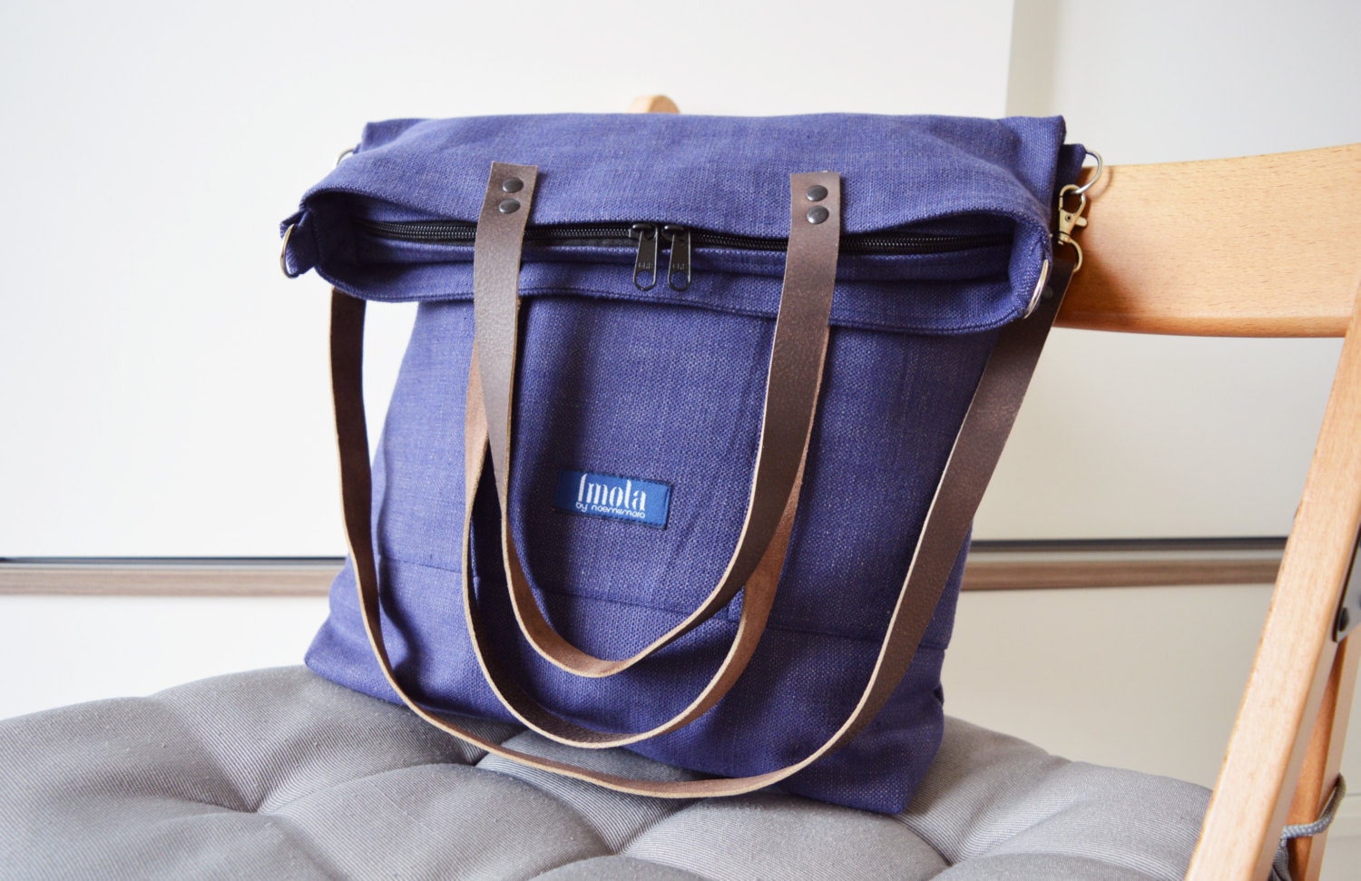 Große Fold Over Baumwolltasche Einkaufstasche Lässige Braun-Braun Shopper/Henkeltasche Variabel Indigo Uni Große Fold Over Baumwolltasche Einkaufstasche Lässige Braun-Braun Shopper/Henkeltasche Variabel Indigo Uni von Boldpeach