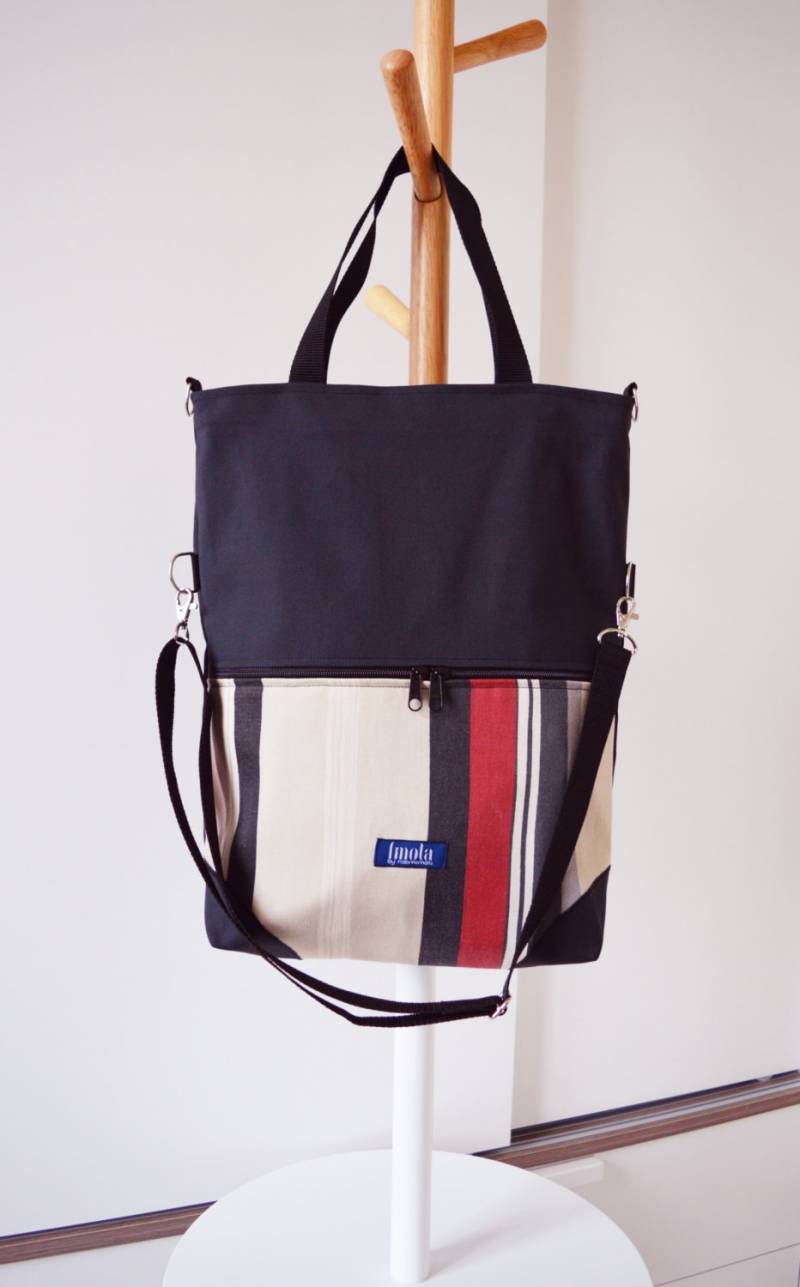 Große Fold Over Canvas Einkaufstasche Lässige Vegane Henkeltasche Dunkel Grau Anthrazit Gestreift Upcyclede Büchertasche Variabel Große Fold Over Canvas Einkaufstasche Lässige Vegane Henkeltasche Dunkel Grau Anthrazit Gestreift Upcyclede Büchertasche Variabel von Boldpeach
