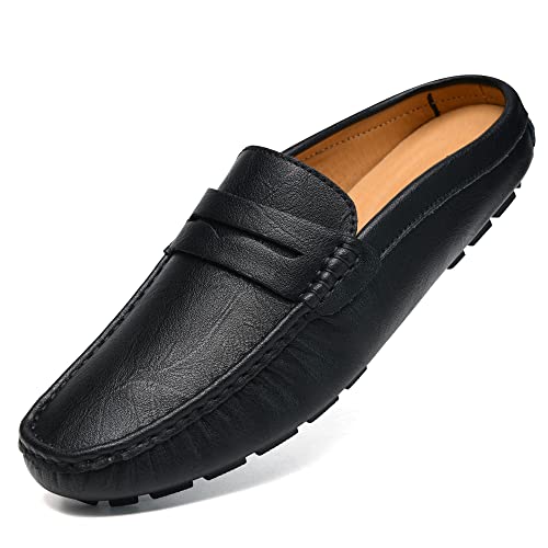 Boleone Herren Handgefertigte Leder Pantoletten Clog Hausschuhe Atmungsaktiv Leder Slip on Schuhe Casual Loafers, schwarz, 44 EU von Boleone