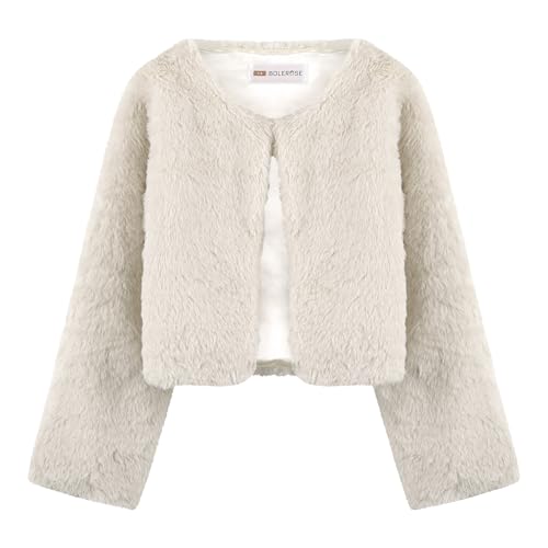 Bolerose Mädchen Kuschelig Kunstpelz Kinder Kinder Bolerojäckchen Shrug Jacke Mantel (Beige, 7-8 Jahre) von Bolerose