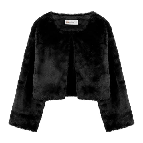 Bolerose Mädchen Kuschelig Kunstpelz Kinder Kinder Bolerojäckchen Shrug Jacke Mantel (Schwarz, 7-8 Jahre) von Bolerose