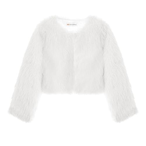 Bolerose Mädchen Kuschelig Kunstpelz Kinder Kinder Bolerojäckchen Shrug Jacke Mantel (Weiß Glitzer, 5-6 Jahre) von Bolerose