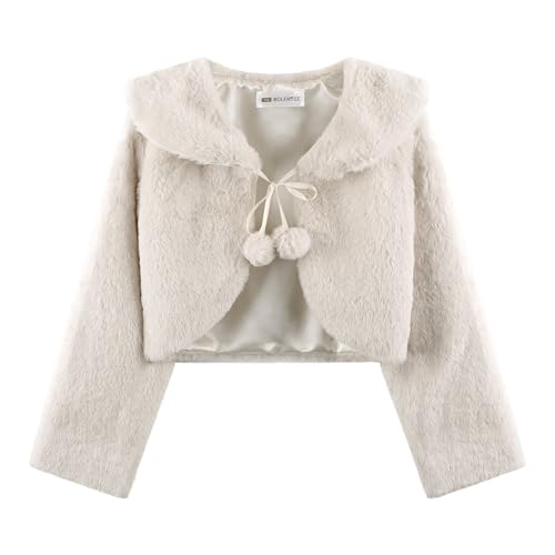 Bolerose Mädchen Kuschelig Kunstpelz Kinder Kinder Bolerojäckchen Shrug Jacke Umhängetuch Mantel (Beige, 3-4 Jahre) von Bolerose