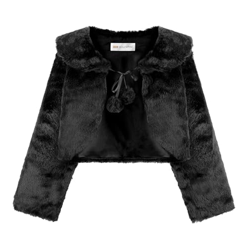 Bolerose Mädchen Kuschelig Kunstpelz Kinder Kinder Bolerojäckchen Shrug Jacke Umhängetuch Mantel (Schwarz, 7-8 Jahre) von Bolerose