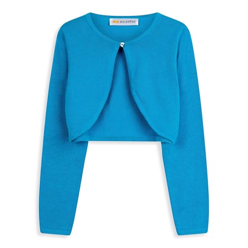 Bolerose Mädchen Lang Cardigan Kinder Kinder Bolerojäckchen Shrug (Türkis, 3-4 Jahre) von Bolerose