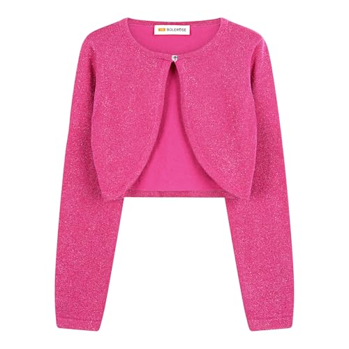 Bolerose Mädchen Lang Glitzer Cardigan Kinder Kinder Bolerojäckchen Shrug (Leuchtendes Pink, 13-14 Jahre) von Bolerose