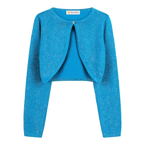 Bolerose Mädchen Lang Glitzer Cardigan Kinder Kinder Bolerojäckchen Shrug (Türkis, 7-8 Jahre) von Bolerose