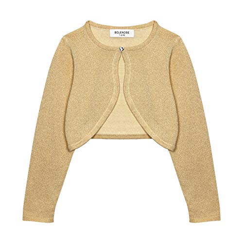 Bolerose Mädchen Langarm Bolero Funkeln Strickjacke Kinder (Gold, 11-12 Jahre) von Bolerose