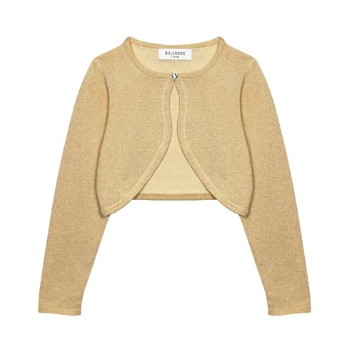 Bolerose Mädchen Langarm Bolero Funkeln Strickjacke Kinder (Gold, 9-10 Jahre) von Bolerose